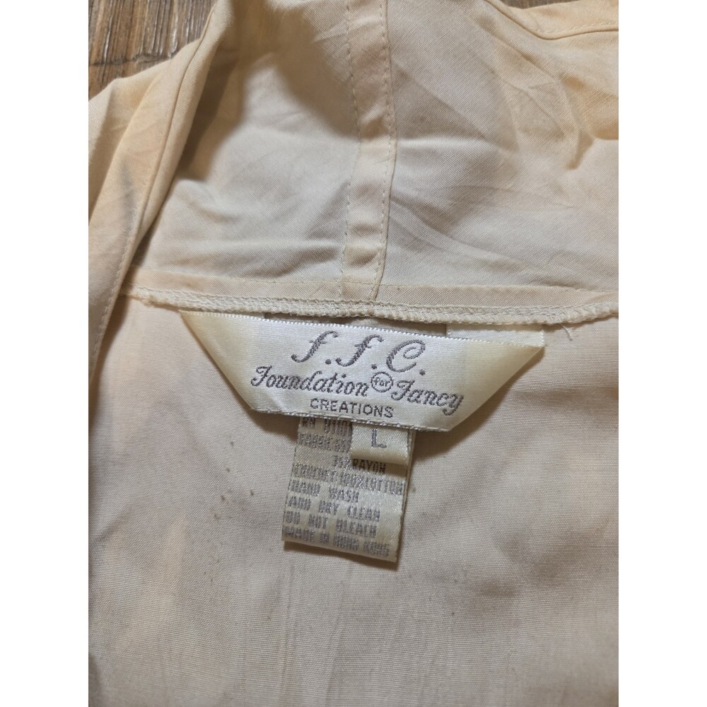 VTG FFC Jacket Boho Size L Beige LINEN OVERSIZED Embroidered Crochet Batwing - Picture 2 of 12